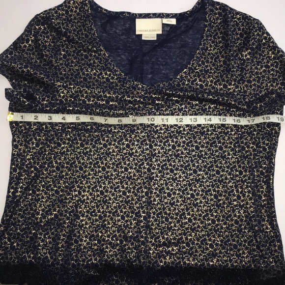 CYNTHIA ROWLEY linen metallic navy/gold star tee - Picture 8 of 8